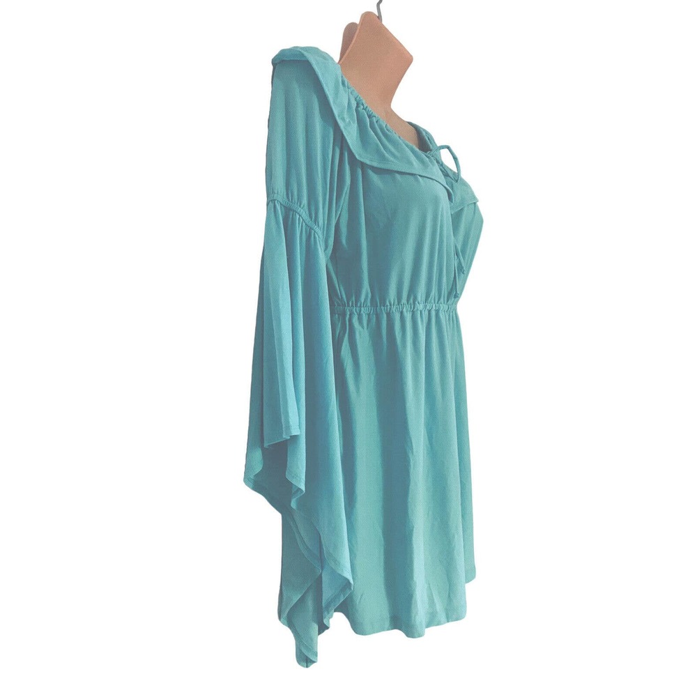 Midnight Velvet Tunic Pool Blue Bell Sleeve Peplum Office Casual Party Guest Top - Picture 4 of 11